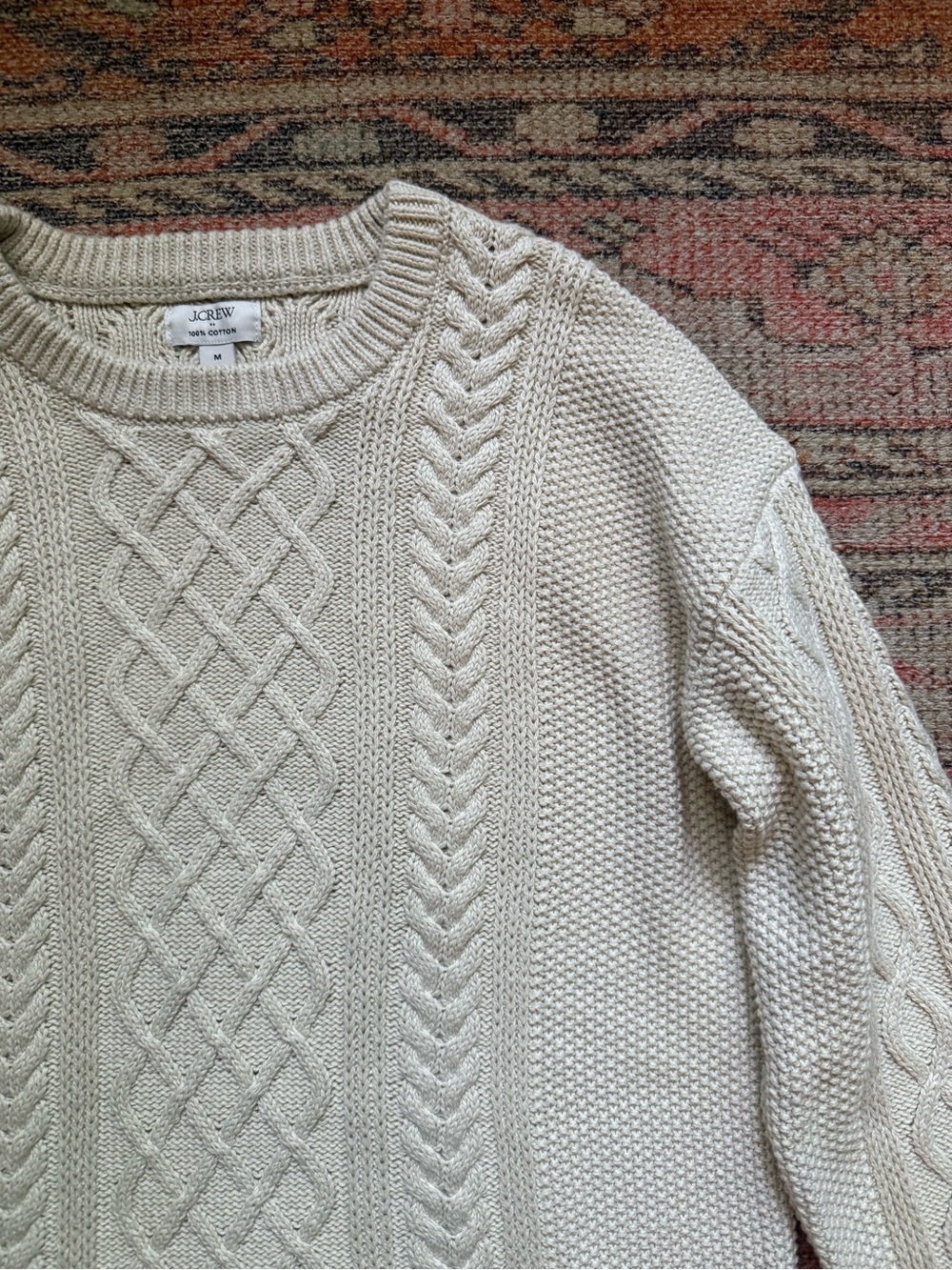 Cream Heavyweight Fisherman Cable-Knit J Crew Women's Sweater - Picture 2 of 5